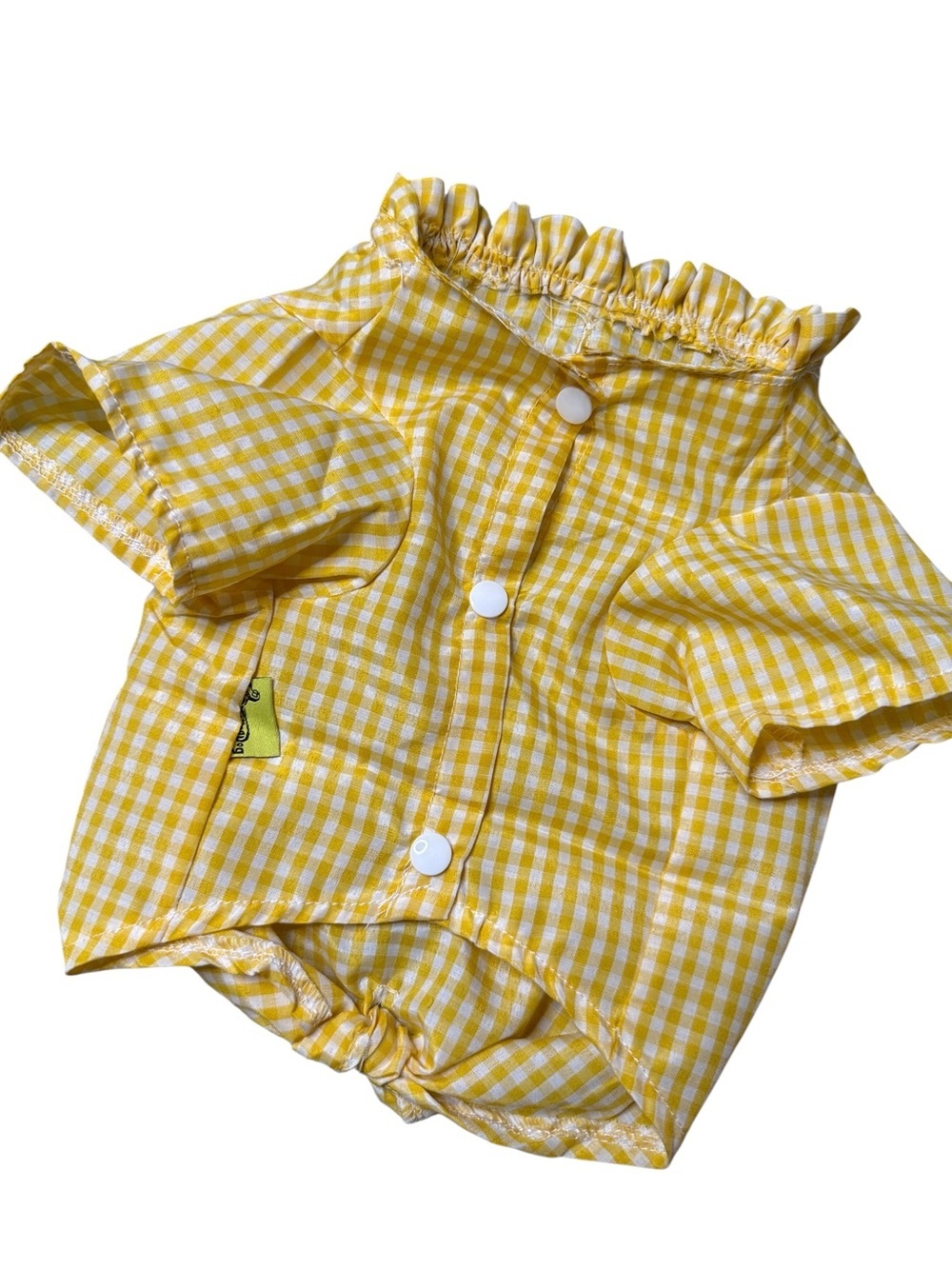 Yellow Gingham Ruffle-Neck Dog Blouse with Tie Hem - Picture 5 of 9